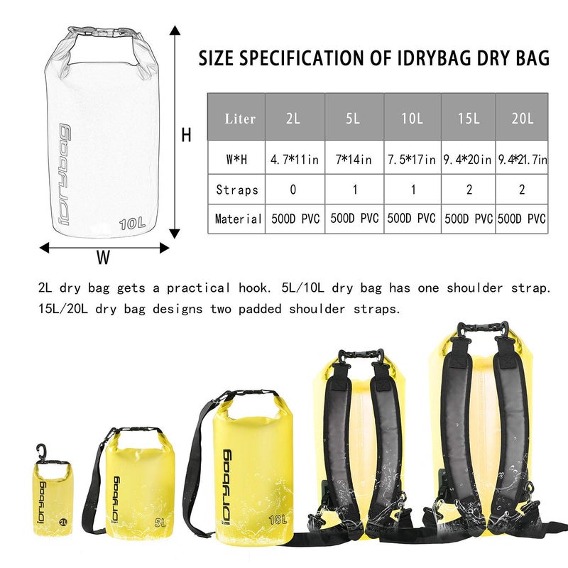 IDRYBAG Clear Dry Bag Waterproof 2L/5L/10L/15L/20L, Small Dry Sack Waterproof Bag for Kayaking - Image 3